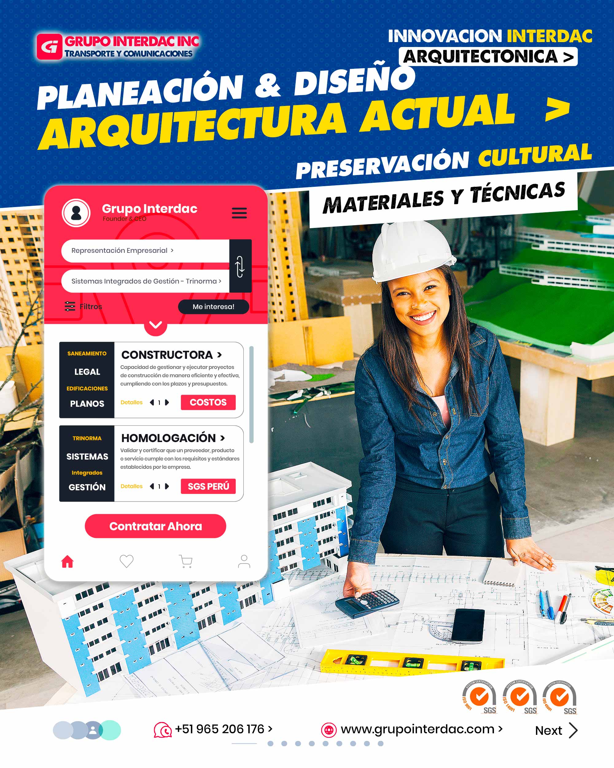 Arquitectura Grupo Interdac, Interdac Arquitectos, diseño de Planos y edificaciones, Construcción, Seguridad. Patrimonio histórico: La restauración y conservación de edificios históricos y patrimoniales es esencial para la preservación cultural. Seguridad: Los proyectos deben cumplir con normativas de seguridad y códigos de construcción para proteger a los usuarios. Flexibilidad: La arquitectura busca la adaptabilidad de los espacios a futuros cambios de uso o necesidades. Integración de la naturaleza: Se incorporan elementos naturales, como jardines verticales y techos verdes, para promover la conexión con la naturaleza. Planificación del paisaje: Se considera cómo la edificación afectará el paisaje y cómo este influye en la experiencia del usuario. Identidad visual: Los diseños arquitectónicos pueden convertirse en iconos emblemáticos de una ciudad o lugar. La empresa Grupo Interdac Inc tiene un compromiso ambiental sostenible para la optimización de recursos naturales a través de herramientas computacionales en beneficio del planeta. Nuestra empresa es lider en creación de herramientas digitales para empresas transnacionales dedicadas al sector industria y de recolección y transporte de residuos solidos.