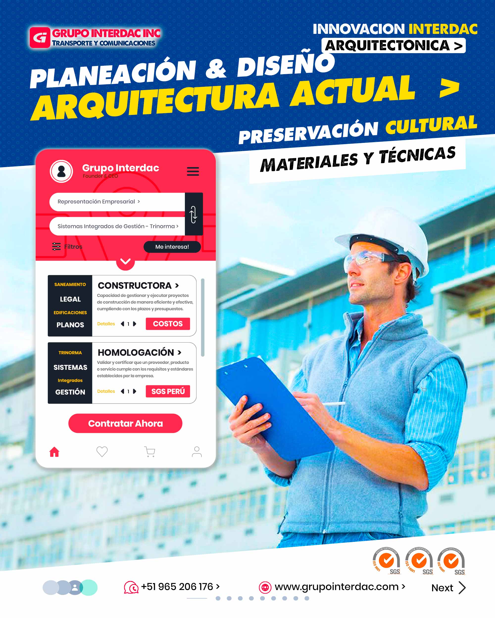 Arquitectura Grupo Interdac, Interdac Arquitectos, diseño de Planos y edificaciones, Construcción, Seguridad. Contexto urbano: Los diseños arquitectónicos deben tener en cuenta la relación con su entorno urbano y la cohesión en la ciudad. Espacios interiores: Se busca la optimización del uso de áreas interiores, combinando funcionalidad y diseño. Durabilidad: Los materiales y técnicas seleccionados aseguran la resistencia y longevidad de la estructura. Accesibilidad: Los diseños arquitectónicos deben ser inclusivos y accesibles para todas las personas. Patrimonio histórico: La restauración y conservación de edificios históricos y patrimoniales es esencial para la preservación cultural. Seguridad: Los proyectos deben cumplir con normativas de seguridad y códigos de construcción para proteger a los usuarios. La empresa Grupo Interdac Inc tiene un compromiso ambiental sostenible para la optimización de recursos naturales a través de herramientas computacionales en beneficio del planeta. Nuestra empresa es lider en creación de herramientas digitales para empresas transnacionales dedicadas al sector industria y de recolección y transporte de residuos solidos.