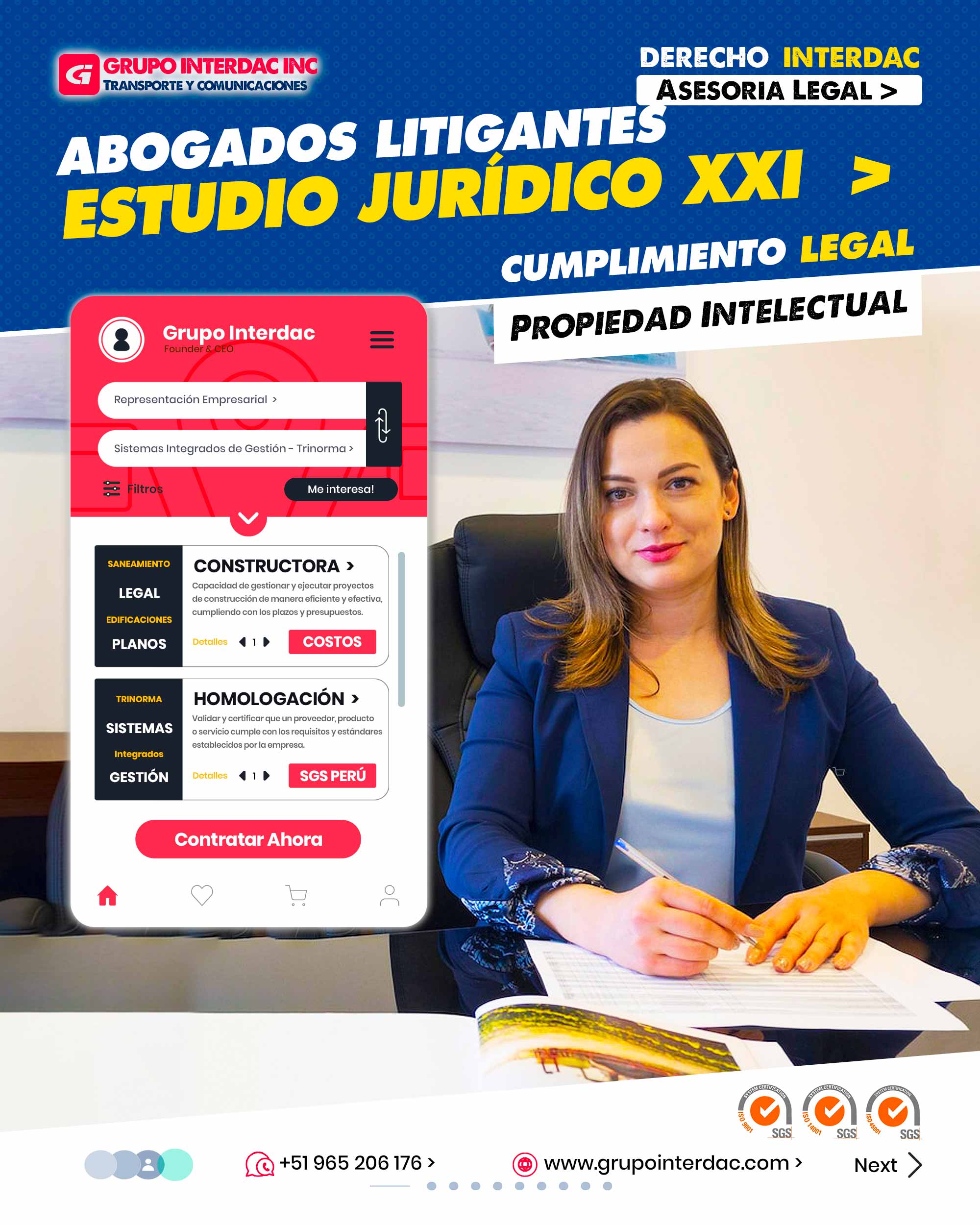 Transparencia: La asesoría legal fomenta la transparencia en los procesos y toma de decisiones. Licitaciones públicas: En proyectos gubernamentales, asesorar en licitaciones garantiza procesos justos y equitativos. Gestión de documentos: La asesoría legal asegura que la documentación legal esté en orden y se mantenga al día. Responsabilidad social: La asesoría legal puede garantizar que los proyectos de construcción sean socialmente responsables. Planificación fiscal: Asesorar en estrategias fiscales legales optimiza los impuestos y recursos financieros. Confidencialidad: La asesoría legal garantiza la confidencialidad en acuerdos y documentos sensibles. Validación técnica: Asesoría legal puede incluir la validación legal de aspectos técnicos del proyecto. La empresa Grupo Interdac Inc tiene un compromiso ambiental sostenible para la optimización de recursos naturales a través de herramientas computacionales en beneficio del planeta. Nuestra empresa es lider en creación de herramientas digitales para empresas transnacionales dedicadas al sector industria y de recolección y transporte de residuos solidos.