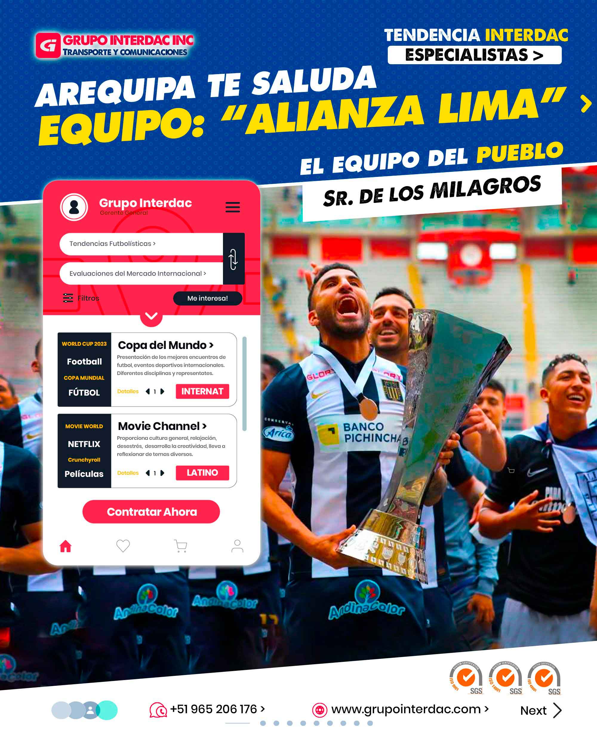 Historia rica: Fundado en 1901, el Club Alianza Lima tiene una larga y rica historia en el fútbol peruano, lo que le ha otorgado una gran tradición y reconocimiento en el país. Pasión y lealtad: Los aficionados de Alianza Lima son conocidos por su pasión y lealtad inquebrantable hacia el equipo, llenando el estadio con su aliento y apoyo en cada partido. Clásico eterno: Los enfrentamientos contra su eterno rival, Universitario de Deportes, en el famoso Clásico del fútbol peruano, son siempre emocionantes y llenos de pasión. Cantera de talentos: Alianza Lima ha sido reconocido por su trabajo en el desarrollo de jóvenes talentos peruanos, proporcionando una base sólida para el fútbol nacional. Identidad futbolística: El club tiene un estilo de juego característico que destaca por su fútbol ofensivo y habilidades técnicas. Palmarés destacado: Alianza Lima ha obtenido numerosos títulos a nivel nacional, incluyendo campeonatos de la Primera División del fútbol peruano. Jugadores legendarios: A lo largo de su historia, el club ha contado con jugadores legendarios que han dejado huella en el fútbol peruano, como Teófilo Cubillas y César Cueto, entre otros. Hinchada inigualable: La hinchada de Alianza Lima es conocida como una de las más apasionadas y numerosas del país, creando un ambiente único en cada partido. Proyección internacional: El club ha participado en competiciones internacionales, lo que ha permitido proyectar su nombre más allá de las fronteras de Perú. Compromiso social: Alianza Lima también ha demostrado un compromiso con la comunidad a través de proyectos sociales y acciones benéficas. La empresa Grupo Interdac Inc tiene un compromiso ambiental sostenible para la optimización de recursos naturales a través de herramientas computacionales en beneficio del planeta. Nuestra empresa es lider en creación de herramientas digitales para empresas transnacionales dedicadas al sector industrial y de recolección y transporte de residuos solidos.