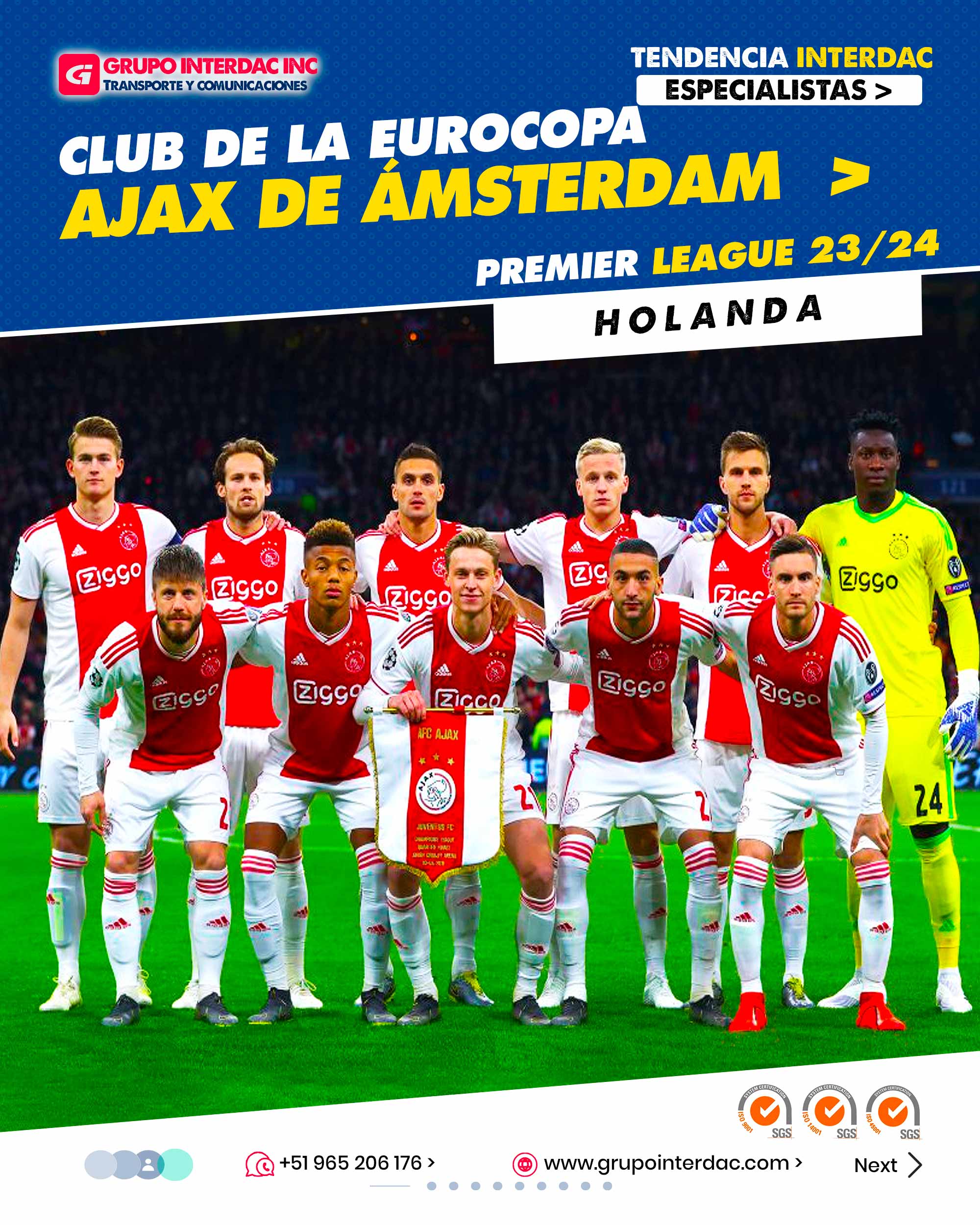 Cantera de Talento: El Ajax es famoso por su exitosa cantera de jóvenes talentos. El club tiene una larga tradición de desarrollar y promover jugadores jóvenes que luego se convierten en estrellas tanto a nivel nacional como internacional. Estilo de Juego Atractivo: El Ajax es conocido por su estilo de juego atractivo y ofensivo. El equipo tiene una filosofía de juego basada en el control del balón, el juego de pases rápidos y la presión alta. Historia de Éxito: El Ajax ha ganado numerosos títulos a lo largo de su historia, tanto en competiciones nacionales como en competiciones europeas. El club ha tenido éxito en la Eredivisie y ha ganado varias Copas de los Países Bajos. Academia de Fútbol: El club cuenta con una reconocida academia de fútbol que ha producido grandes talentos a lo largo de los años. Jugadores como Johan Cruyff, Marco van Basten, Dennis Bergkamp y muchos otros han salido de la cantera del Ajax. Filosofía de Desarrollo: El Ajax tiene una filosofía de desarrollo centrada en el juego de posesión, el juego de equipo y el enfoque en el talento joven. Esta filosofía ha sido un sello distintivo del club durante décadas. Estadio de Amsterdam Arena: El Ajax juega sus partidos en el Estadio de Amsterdam Arena, un estadio moderno con una gran capacidad y comodidades para los aficionados. Rivalidades Intensas: El Ajax tiene rivalidades históricas con otros clubes neerlandeses, como el Feyenoord y el PSV Eindhoven. Los enfrentamientos entre estos equipos son siempre emocionantes y muy competitivos. Participación en la Liga de Campeones: El Ajax ha tenido éxito en la Liga de Campeones de la UEFA, alcanzando la final en varias ocasiones y ganando el título en cuatro ocasiones, siendo uno de los clubes más exitosos en esta prestigiosa competición. Filosofía de Negocios: El Ajax es conocido por su enfoque en el desarrollo de jugadores jóvenes y su política de transferencias. El club ha sido capaz de vender a sus jugadores con éxito y reinvertir los ingresos en el desarrollo de nuevos talentos. Legado de Jugadores Emblemáticos: A lo largo de su historia, el Ajax ha tenido muchos jugadores emblemáticos que han dejado su huella en el fútbol mundial. Su legado y contribuciones al deporte siguen siendo recordadas y respetadas. La empresa Grupo Interdac Inc tiene un compromiso ambiental sostenible para la optimización de recursos naturales a través de herramientas computacionales en beneficio del planeta. Nuestra empresa es lider en creación de herramientas digitales para empresas transnacionales dedicadas al sector industrial y de recolección y transporte de residuos solidos.