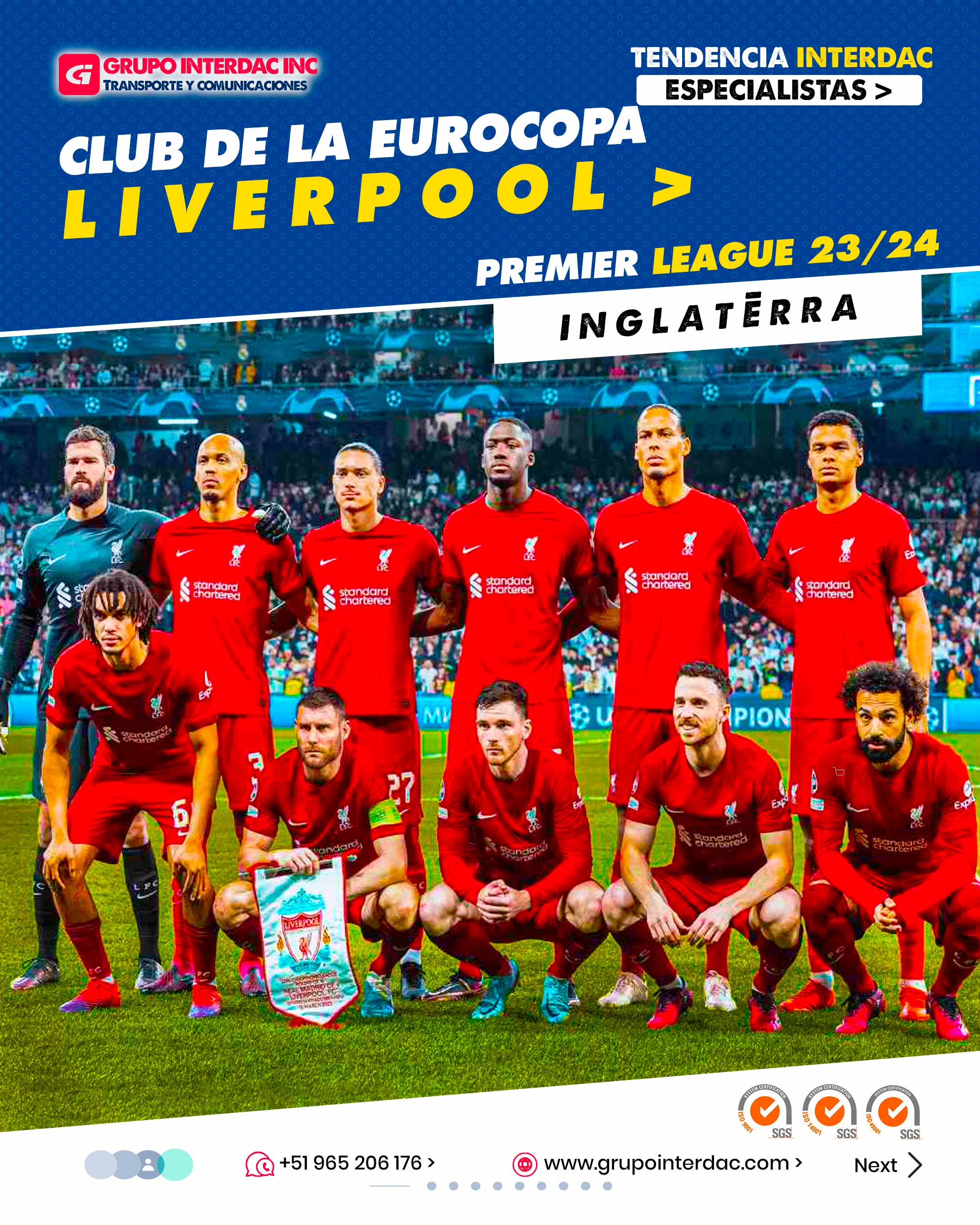 Historia y Tradición: El Liverpool FC es uno de los clubes de fútbol con más historia y tradición en Inglaterra. Fundado en 1892, el club ha vivido momentos icónicos y ha sido parte importante del fútbol inglés. Anfield: El estadio Anfield es el hogar del Liverpool y es conocido por su atmósfera electrizante durante los partidos. La pasión de los aficionados es contagiosa y crea un ambiente único para los jugadores locales y visitantes. The Kop: La tribuna The Kop en Anfield es famosa en todo el mundo. Los aficionados de Liverpool que se ubican en esta tribuna son conocidos por su pasión y apoyo incondicional al equipo. You'll Never Walk Alone: El himno You ll Never Walk Alone es emblemático del Liverpool FC y es entonado por los aficionados antes de cada partido. Representa la unidad y el espíritu inquebrantable de la afición del Liverpool. Entrenadores Legendarios: A lo largo de su historia, el Liverpool ha sido dirigido por entrenadores legendarios que han dejado una huella duradera en el club y en el fútbol mundial. Bill Shankly, Bob Paisley, Kenny Dalglish, entre otros, han sido figuras clave en el éxito del equipo. The Liverpool Way: El estilo de juego del Liverpool se conoce como The Liverpool Way, que enfatiza el fútbol ofensivo y emocionante, así como la presión alta para recuperar el balón. The Big Six: El Liverpool es uno de los seis clubes conocidos como The Big Six en la Premier League, que son considerados los equipos más fuertes y competitivos en la liga. Jugadores Icónicos: A lo largo de los años, el Liverpool ha tenido jugadores icónicos que han dejado una huella en la historia del club, como Steven Gerrard, Kenny Dalglish, Ian Rush y muchos otros. Renacimiento bajo Jurgen Klopp: Bajo la dirección del entrenador Jurgen Klopp, el Liverpool ha experimentado un renacimiento y ha regresado al primer plano del fútbol europeo. Han ganado la Premier League, la UEFA Champions League y otros títulos importantes. Compromiso con la Comunidad: El Liverpool FC ha demostrado un fuerte compromiso con la comunidad, a través de su fundación y programas sociales que buscan hacer una diferencia positiva en la vida de las personas. La empresa Grupo Interdac Inc tiene un compromiso ambiental sostenible para la optimización de recursos naturales a través de herramientas computacionales en beneficio del planeta. Nuestra empresa es lider en creación de herramientas digitales para empresas transnacionales dedicadas al sector industrial y de recolección y transporte de residuos solidos.