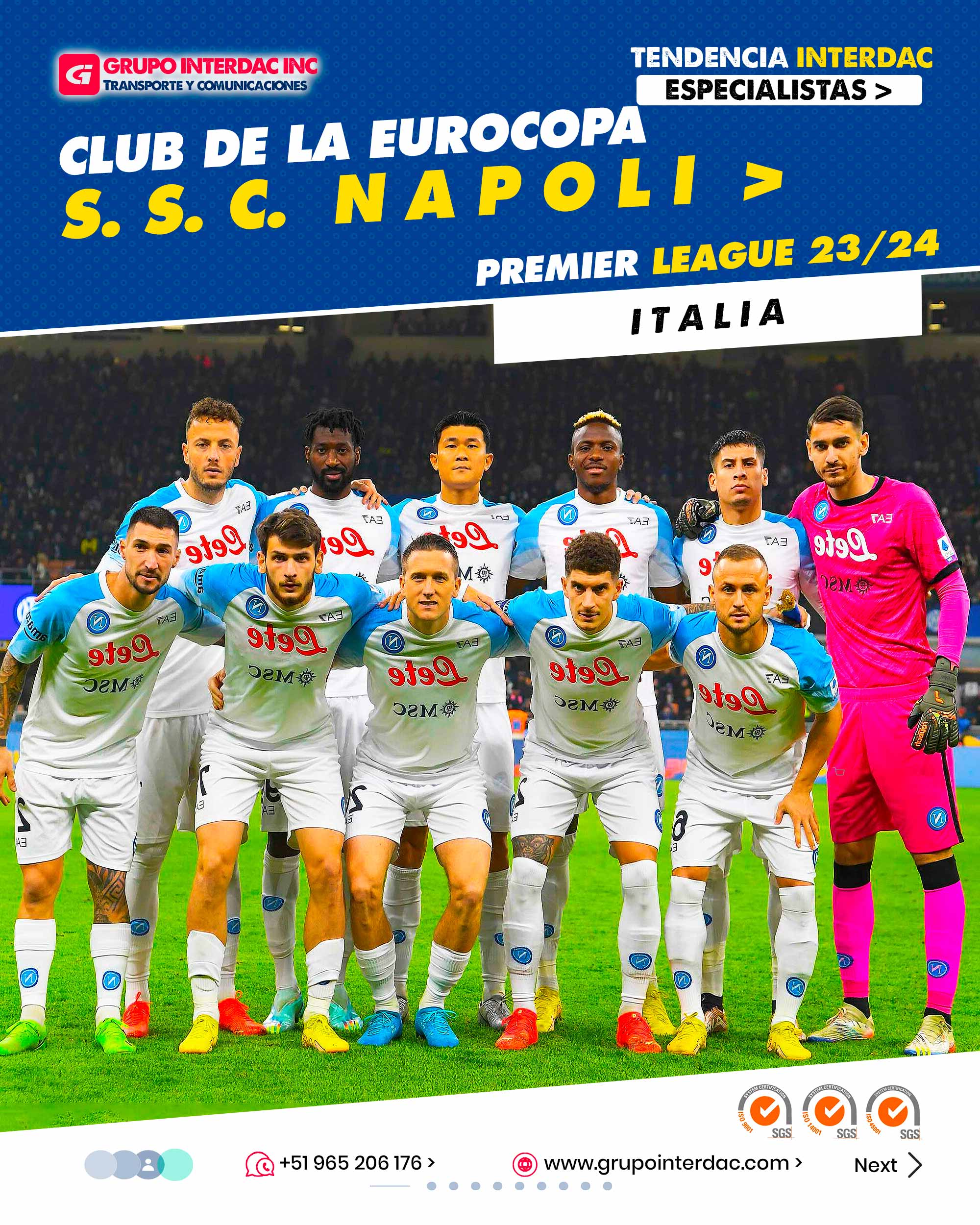 Pasión y Afición: El Napoli cuenta con una de las aficiones más apasionadas de Italia. Los seguidores del club, conocidos como tifosi, son muy leales y apoyan fervientemente al equipo en cada partido. Estadio San Paolo: El Napoli juega sus partidos en el Estadio San Paolo, un icónico estadio ubicado en Nápoles. El estadio tiene una atmósfera especial y es conocido por su ruido ensordecedor cuando los aficionados animan al equipo. Historia de Éxito: El Napoli ha tenido éxito en la Serie A, la máxima categoría del fútbol italiano, y ha ganado varias veces el campeonato. El club ha tenido épocas doradas y ha sido una fuerza competitiva en el fútbol italiano. Estilo de Juego Atractivo: El Napoli se caracteriza por su estilo de juego ofensivo y atractivo. El equipo tiene una filosofía de juego basada en el control del balón, el juego de pases rápidos y la presión alta. Jugadores Emblemáticos: A lo largo de su historia, el Napoli ha contado con jugadores emblemáticos que han dejado una marca en el club y en el fútbol italiano en general. Jugadores como Diego Maradona, Edinson Cavani, Marek Hamsik y Dries Mertens son algunos ejemplos destacados. Rivalidades Intensas: El Napoli tiene rivalidades históricas con otros clubes italianos, como la AS Roma y la Juventus. Los enfrentamientos entre estos equipos suelen ser intensos y emocionantes. Títulos y Copas: Además de sus éxitos en la Serie A, el Napoli ha ganado varios títulos de la Copa Italia y otras competiciones nacionales, lo que demuestra su capacidad competitiva en diferentes torneos. Participación en Competiciones Europeas: El Napoli ha participado en competiciones europeas como la UEFA Champions League y la UEFA Europa League, alcanzando etapas avanzadas y compitiendo contra los mejores equipos de Europa. Filosofía del Entrenador: La filosofía del entrenador y su estilo de juego son fundamentales para el éxito del Napoli. Los entrenadores que han pasado por el club han dejado su huella y han implementado diferentes enfoques tácticos. Impacto en la Ciudad: El Napoli es un símbolo de la ciudad de Nápoles y tiene un fuerte impacto en la comunidad local. El club representa el orgullo y la identidad de la ciudad y es una fuente de unión y alegría para sus habitantes. La empresa Grupo Interdac Inc tiene un compromiso ambiental sostenible para la optimización de recursos naturales a través de herramientas computacionales en beneficio del planeta. Nuestra empresa es lider en creación de herramientas digitales para empresas transnacionales dedicadas al sector industrial y de recolección y transporte de residuos solidos.