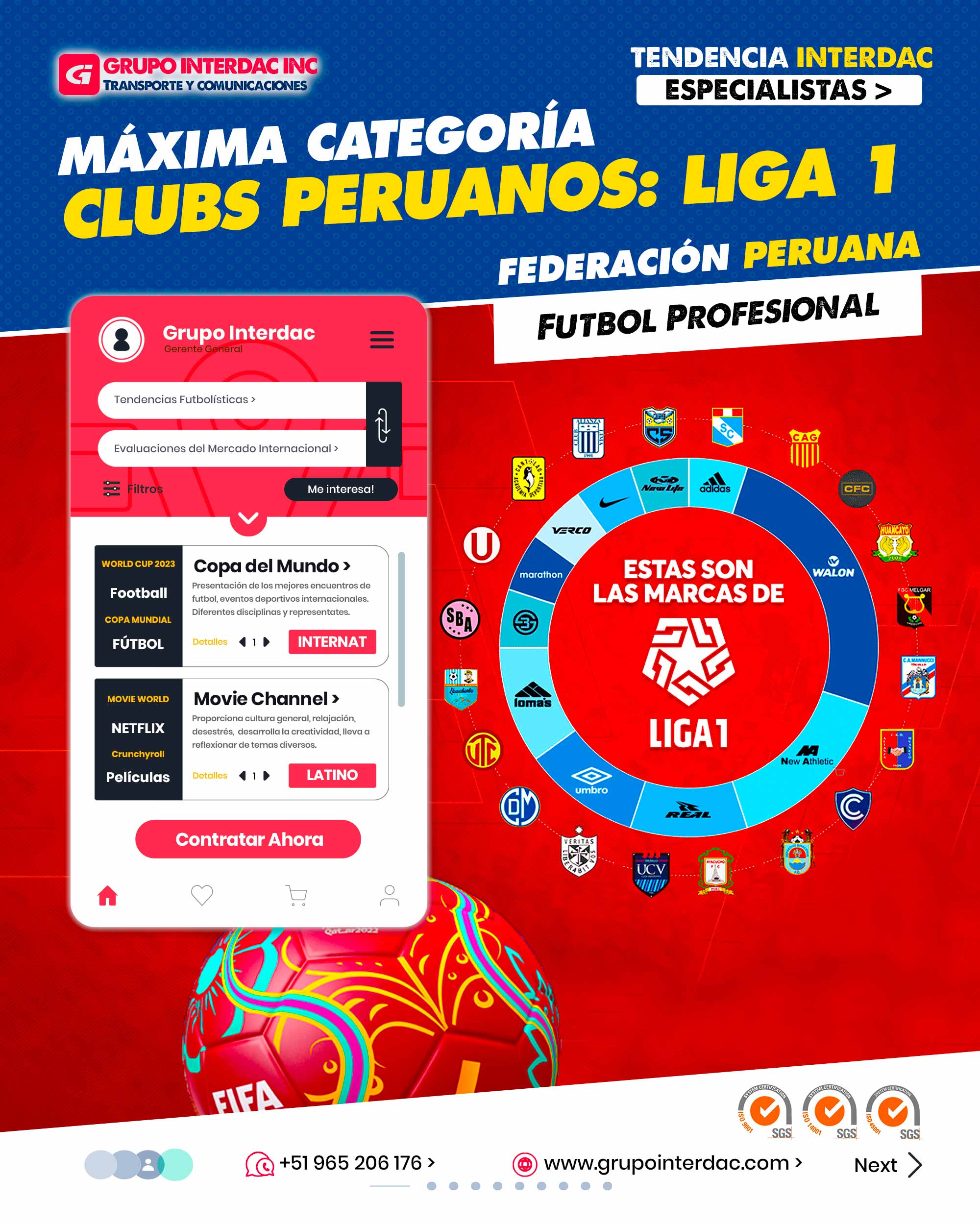Pasión y Fidelidad de la Afición: Los clubes peruanos tienen una base de aficionados apasionados y leales, que llenan los estadios y brindan un fuerte apoyo a sus equipos, sin importar los resultados. Identidad y Orgullo Regional: Cada club tiene una identidad y un sentido de orgullo regional que se refleja en sus colores, himnos y tradiciones, lo que crea una conexión especial con la comunidad. Historia y Tradición: Los clubes peruanos tienen una rica historia y tradición en el fútbol, con numerosos títulos nacionales y participaciones en competiciones internacionales. Formación de Talentos: Muchos clubes tienen academias y escuelas de formación para jóvenes talentos, contribuyendo al desarrollo del fútbol en el país. Estadios Emblemáticos: Los clubes peruanos cuentan con estadios icónicos que se convierten en templos del fútbol y escenarios de emocionantes encuentros. Rivalidades Intensas: Las rivalidades entre clubes en Perú son apasionadas y generan enfrentamientos muy esperados por los aficionados, como el clásico entre Universitario y Alianza Lima. Jugadores Destacados: A lo largo de los años, los clubes peruanos han producido jugadores talentosos que han dejado una huella en el fútbol nacional e internacional. Adaptabilidad y Resiliencia: Los clubes peruanos han mostrado su capacidad para adaptarse a diferentes situaciones y superar desafíos, tanto en el campo de juego como en el aspecto administrativo. Apoyo a la Selección Nacional: Los clubes peruanos tienen un importante rol en la formación y desarrollo de jugadores que luego representan a la selección nacional en competiciones internacionales. Compromiso Social: Muchos clubes realizan acciones y proyectos sociales que buscan impactar positivamente en sus comunidades, utilizando el fútbol como una herramienta para el cambio. La empresa Grupo Interdac Inc tiene un compromiso ambiental sostenible para la optimización de recursos naturales a través de herramientas computacionales en beneficio del planeta. Nuestra empresa es lider en creación de herramientas digitales para empresas transnacionales dedicadas al sector industrial y de recolección y transporte de residuos solidos.