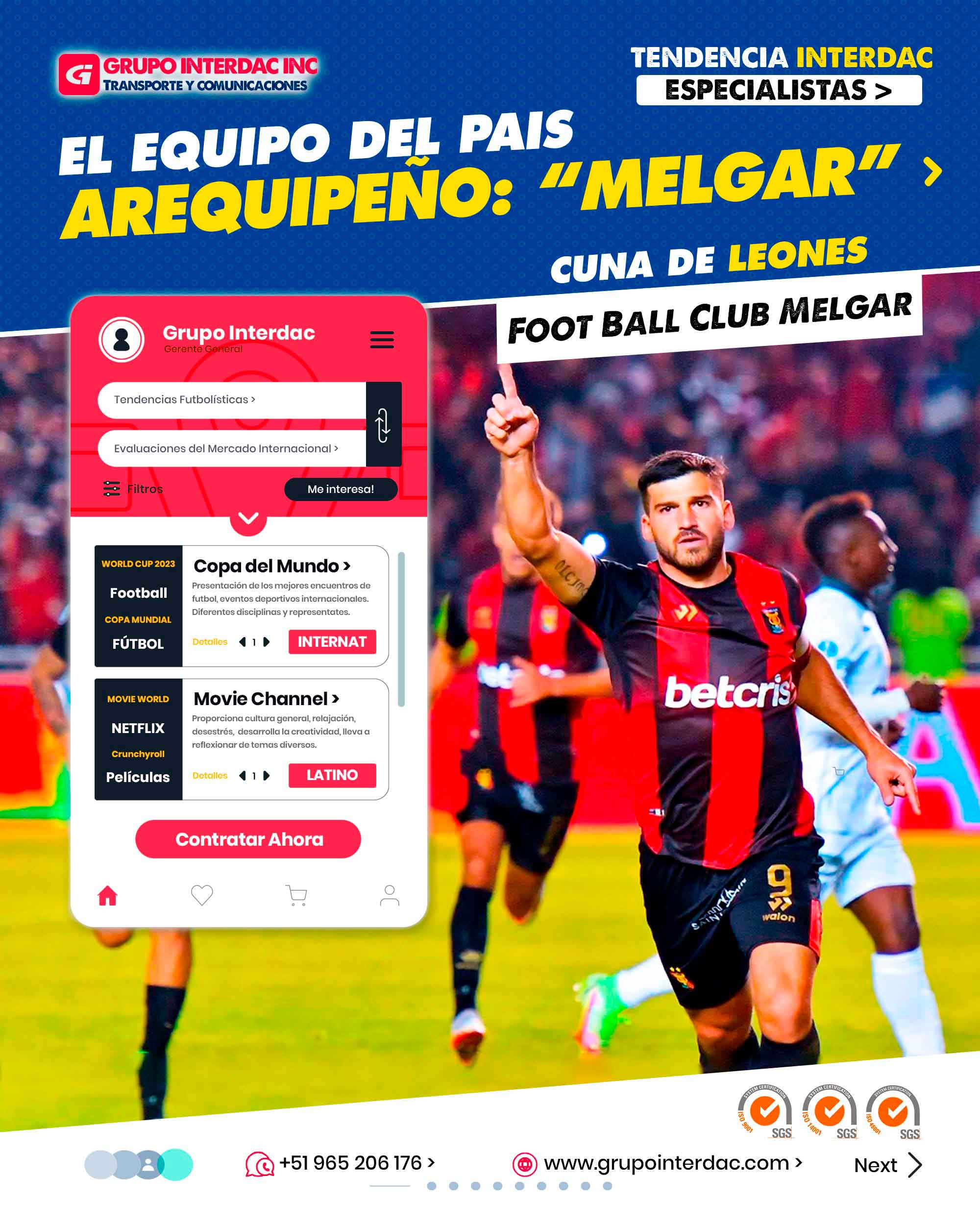 Historia y Tradición: El FBC Melgar es uno de los clubes más antiguos y con mayor historia en el fútbol peruano, fundado en 1915. Su rica tradición lo convierte en un equipo con gran arraigo y seguidores apasionados. Éxito en Torneos Nacionales: Melgar ha sido campeón de la Primera División peruana en varias ocasiones, lo que demuestra su capacidad para competir y ganar en el exigente fútbol nacional. Identidad Regional: El club representa a la ciudad de Arequipa, una de las regiones más importantes del Perú. Su identidad regional le otorga un fuerte sentido de pertenencia entre los aficionados arequipeños. Mejores Jugadores del Club FBC Melgar de Arequipa: Paolo Maldonado: El legendario portero, símbolo del club y uno de los jugadores más destacados de su historia. Héctor Chumpitaz: El histórico defensor peruano, reconocido a nivel internacional, también dejó su huella en Melgar. César Cueto: Un mediocampista con gran talento y visión de juego. Oswaldo Ramírez: Delantero goleador y referente del club en los años 80. Pablo Rojas: Volante creativo y habilidoso, clave en varios éxitos del equipo. Juan Reynoso: Destacado mediocampista y exseleccionado peruano. Nolberto Solano: Un talentoso mediocampista que también tuvo un paso por Melgar. Ysrael Zúñiga: Delantero goleador y figura en varios torneos. Carlos Orejuela: Defensor sólido y referente en la zaga melgariana. Gustavo Vivanco: Un talentoso delantero que dejó su huella en el club. Estos encuentros y jugadores son parte de la rica historia del Club FBC Melgar de Arequipa, un equipo que ha dejado huella en el fútbol peruano y que sigue siendo un orgullo para su ciudad y sus aficionados. La empresa Grupo Interdac Inc tiene un compromiso ambiental sostenible para la optimización de recursos naturales a través de herramientas computacionales en beneficio del planeta. Nuestra empresa es lider en creación de herramientas digitales para empresas transnacionales dedicadas al sector industrial y de recolección y transporte de residuos solidos.