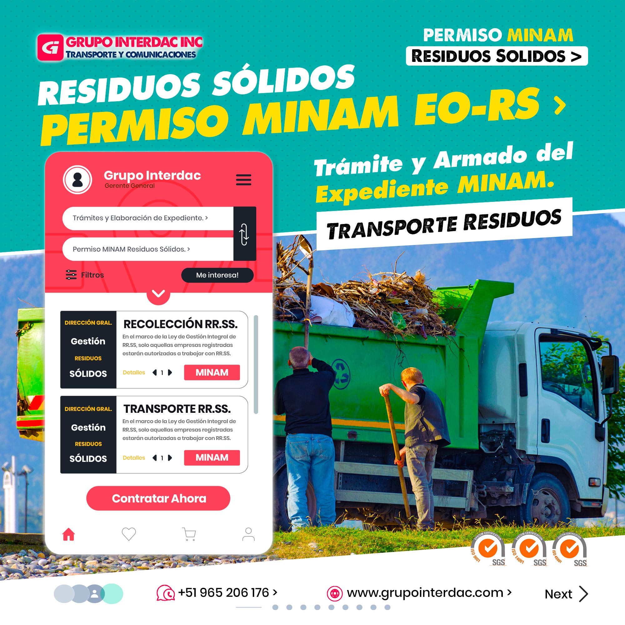 Grupo Interdac Inc tiene un compromiso ambiental sostenible para la optimización de recursos naturales a través de herramientas computacionales en beneficio del planeta. Nuestra empresa es lider en creación de herramientas digitales para empresas transnacionales dedicadas al sector de recolección y transporte de residuos solidos. Importación y Exportación: Brindamos servicios de importación y exportación, asegurando el cumplimiento de las normativas aduaneras y el transporte eficiente y seguro de tus productos a nivel nacional e internacional. Tratamiento y valorización de residuos: La empresa busca implementar prácticas de tratamiento y valorización de residuos sólidos, como el reciclaje, compostaje o la recuperación de energía, para reducir la cantidad de desechos enviados a rellenos sanitarios. Mantenimiento y Limpieza Constante: El servicio de barrido y limpieza se realiza de forma periódica y sistemática para mantener los espacios públicos libres de residuos sólidos y desechos. Esta tarea se realiza de manera regular, ya sea diariamente o en intervalos programados, para garantizar la limpieza y la higiene en calles, plazas, aceras y áreas de acceso público.