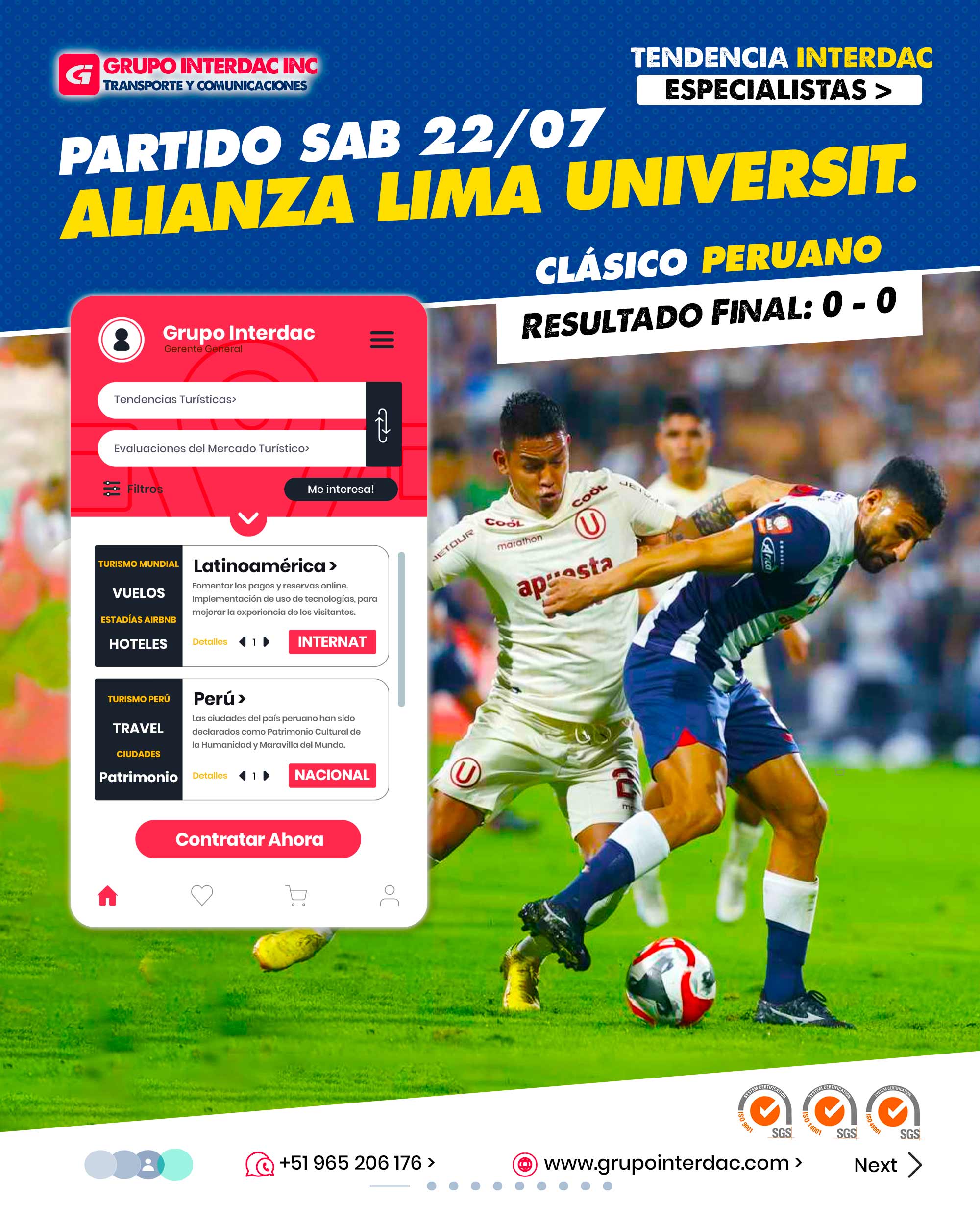 Resultados de Fútbol Interdac, Noticias de futbol Grupo Interdac, Resultados Perú Interdac, deporte Interdac, Futbol es Grupo Interdac Inc. Partido 22 de julio 2023. Partido Universitario vs Alianza Lima. En un enfrentamiento con varios momentos de emociones y rivalidad, Alianza Lima y Universitario protagonizaron un empate sin goles durante la quinta jornada del Torneo Clausura de la Liga 1. El partido se disputó en el emblemático estadio Alejandro Villanueva el sábado 22 de julio. Escuadras se vieron las caras en el Estadio Alejandro Villanueva de Matute por la fecha 5 del segundo torneo del campeonato de Primera División. A QUÉ HORA JUGÓ ALIANZA LIMA VS. UNIVERSITARIO. El partido entre Alianza Lima y Universitario de Deportes fue a las 20:30 (hora peruana). El superclásico del fútbol peruano también llamado clásico del fútbol peruano o clásico de los clásicos es el partido que disputan los clubes Alianza Lima y Universitario de Deportes. Ambos equipos son los más populares y más ganadores del país, por lo que se le considera como el clásico más importante del fútbol peruano. La empresa Grupo Interdac Inc tiene un compromiso ambiental sostenible para la optimización de recursos naturales a través de herramientas computacionales en beneficio del planeta. Nuestra empresa es lider en creación de herramientas digitales para empresas transnacionales dedicadas al sector industria y de recolección y transporte de residuos solidos.